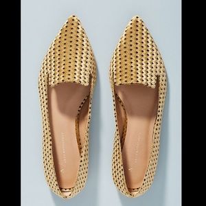 Anthropologie gold velvet loafers